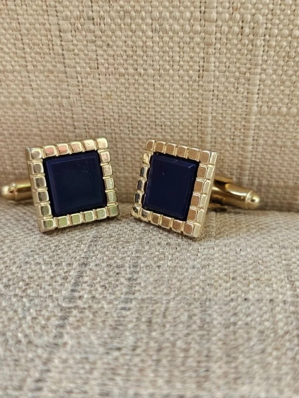 Vintage Cufflinks Blue/Gold Tone Dress Shirt Cuff Stud Links Fashion Jewelry